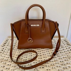 Michael Kors Avril Small Top Zip Satchel Shoulder Bag Leather Brown